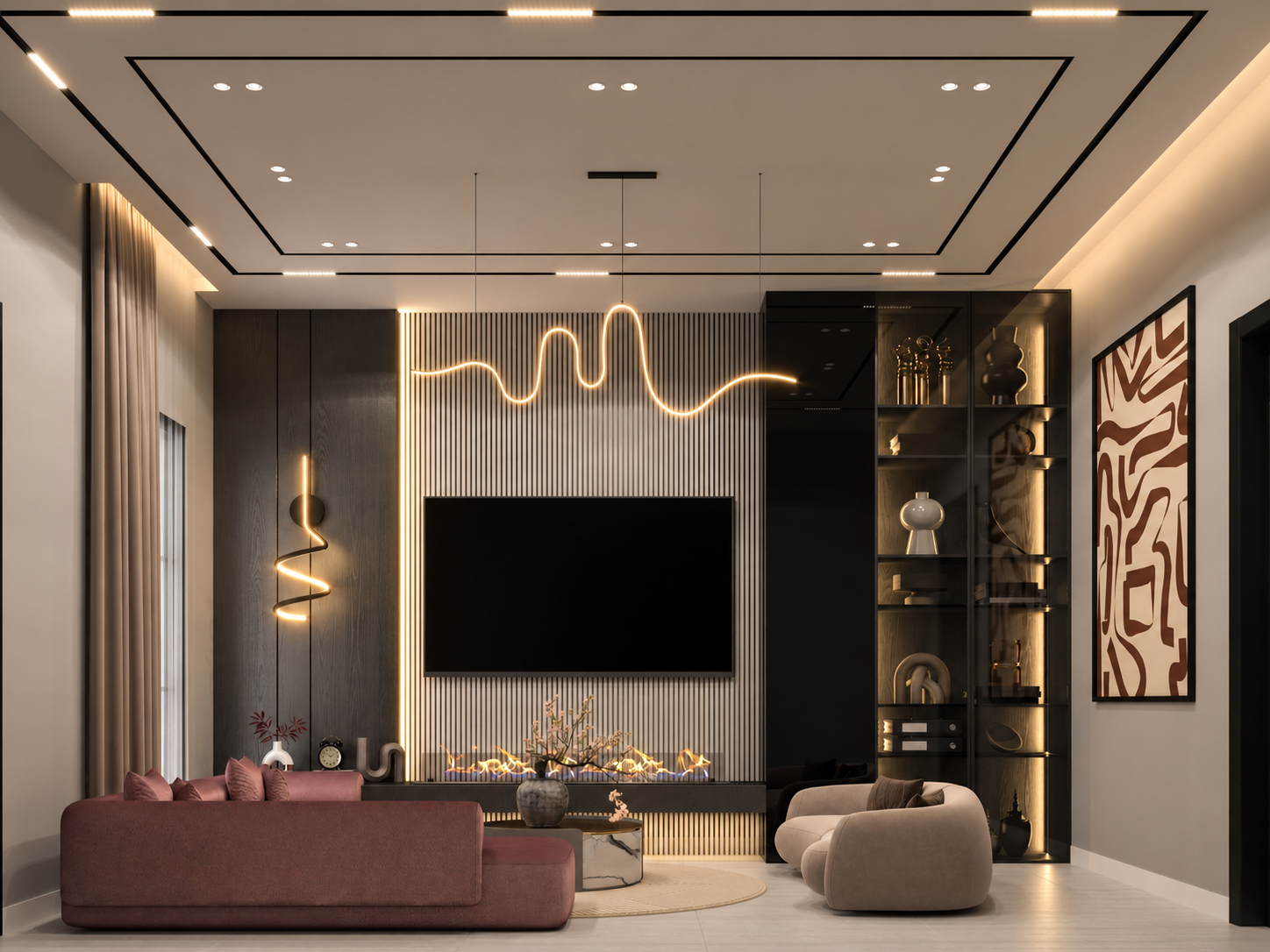 Dark luxe living room visualization — view 1