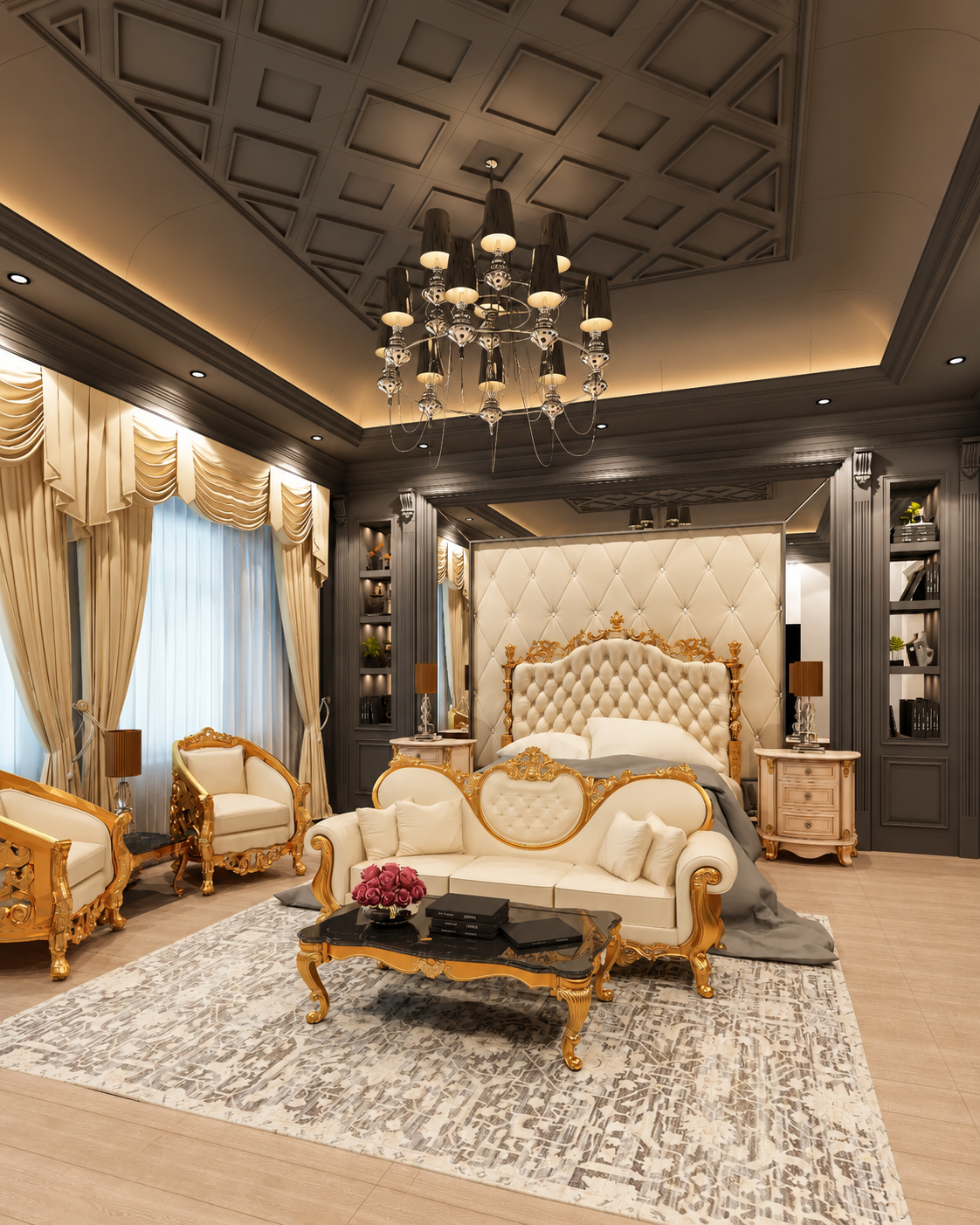 Royal classical bedroom visualization — view 1