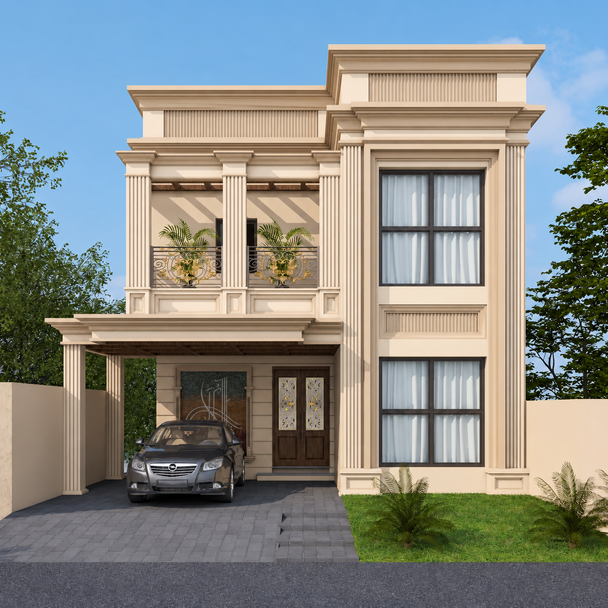 Neoclassical column villa visualization — view 1