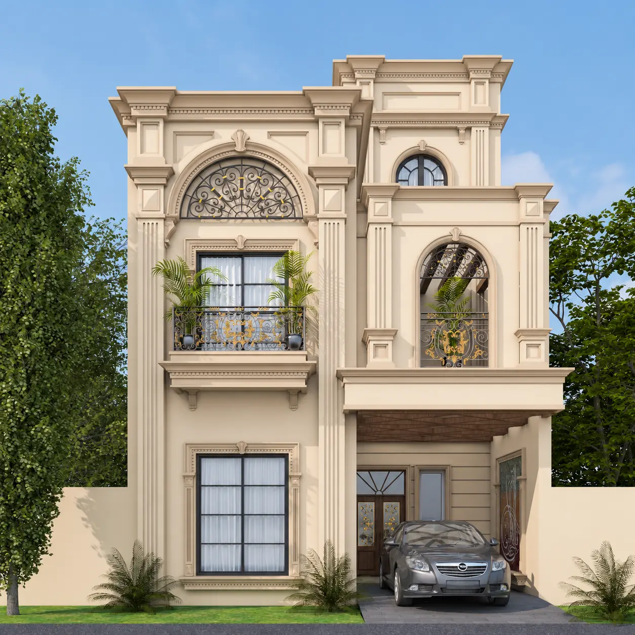 Classical stone villa visualization — view 1