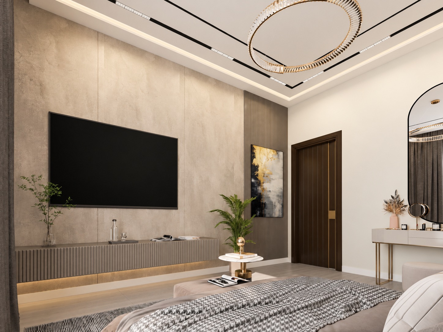 Bedroom media wall visualization — view 1